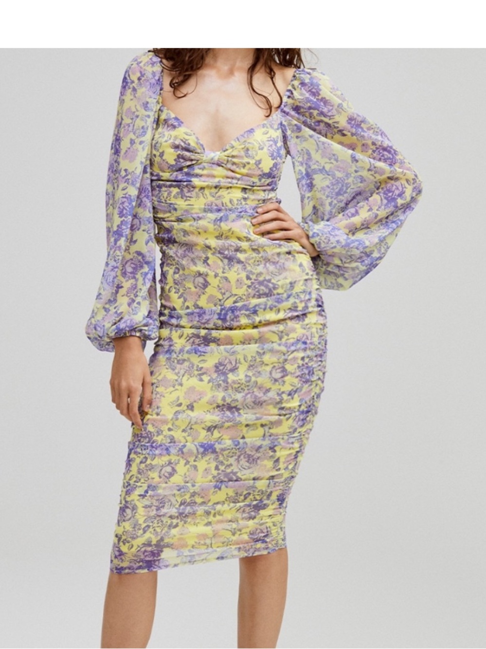 For Love & Lemons Maui Midi Dress, Blue and Purple Floral, XS
